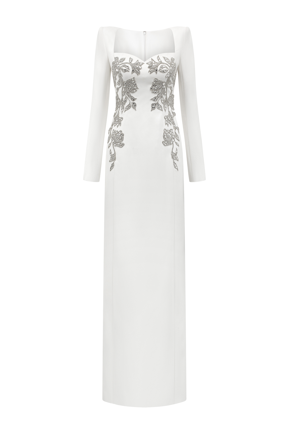Anne Queen Neck Symmetric Floral Embellished Dress
